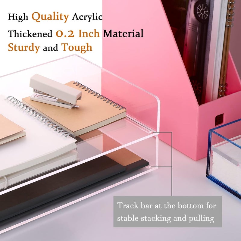 HeZone Paper Tray Organizer Clear Acrylic Desk Organizers and AccessoriesOffice Supplies Organization Stackable File Holder-Art Storage for School Classroom Workspace Letter Tray-2 Pack/2 Tier… - Image 5